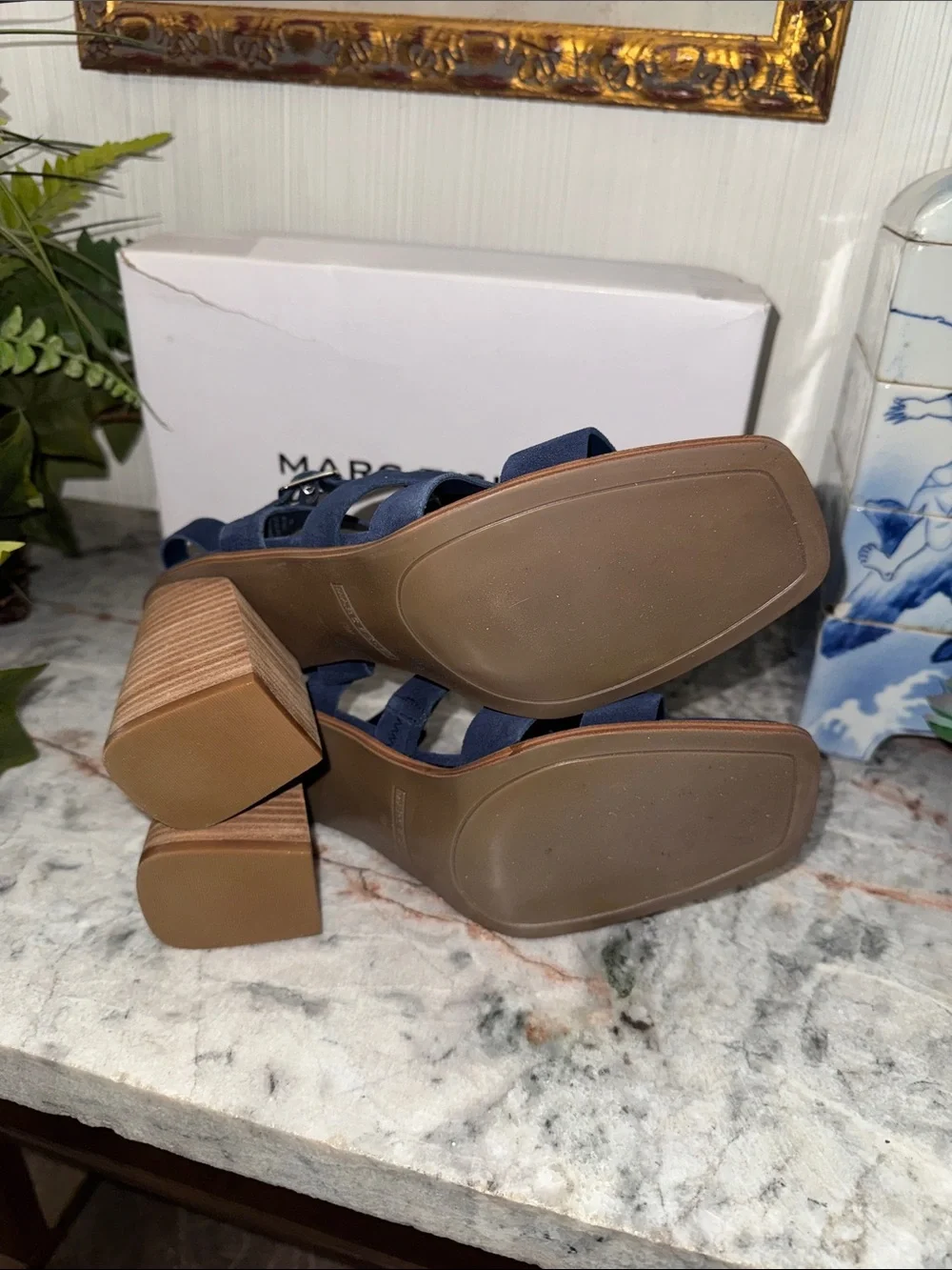 Marc Fisher Navy Suede Multi-Strap Block Heel Sandals